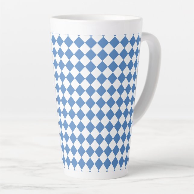 Blue White Checker Diamond Pattern Milchtasse (Rechte Ecke)