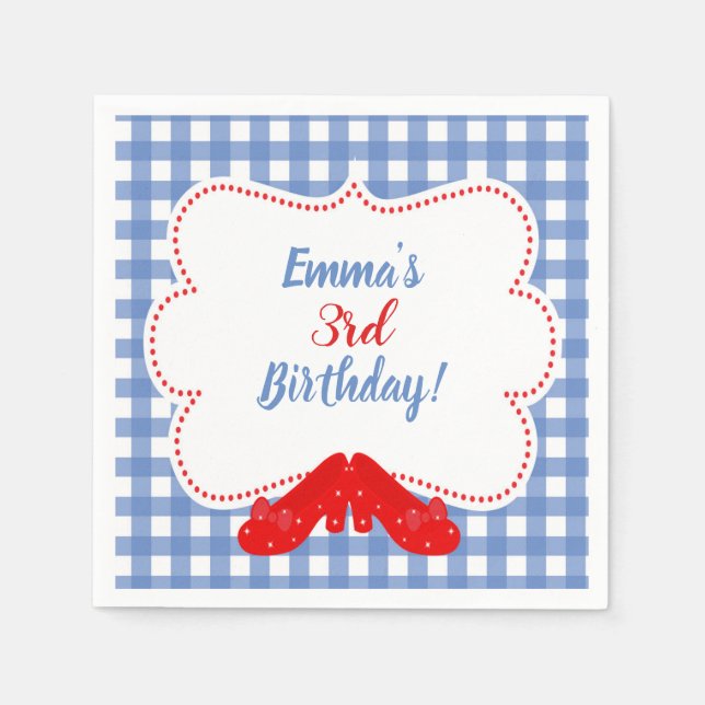 Blue & White Checkered Gingham Red Shoes OZ Party Serviette (Vorderseite)