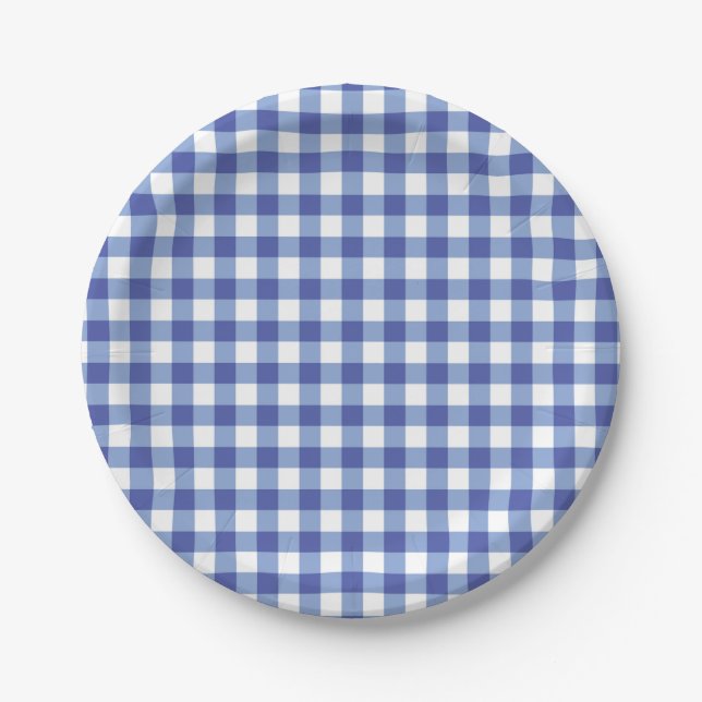 Blue & White Checkered Gingham Squares OZ Party Pappteller (Vorderseite)