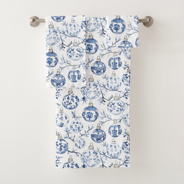 Blue White Chic Blues Weihnachtsschmuck Badhandtuch Set (Insitu)