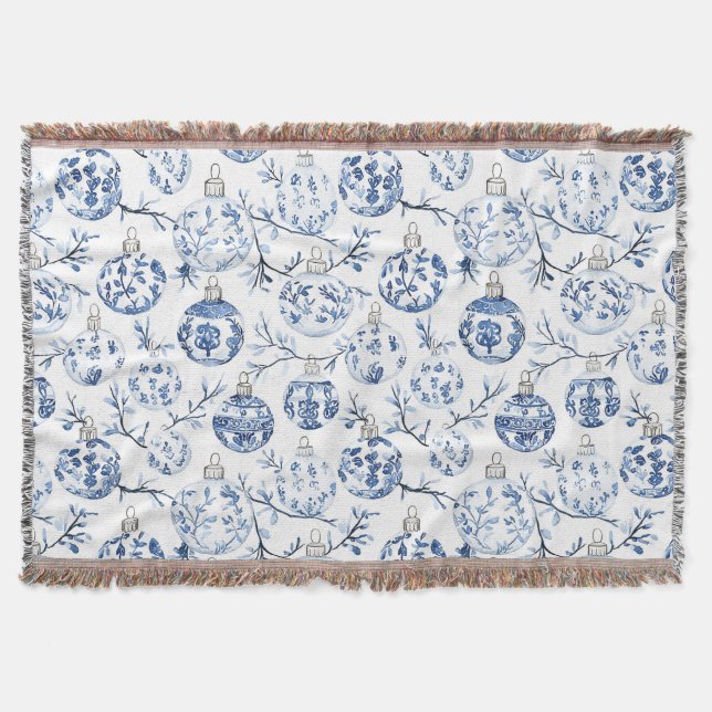 Blue White Chic Blues Weihnachtsschmuck Decke (Vorderseite)
