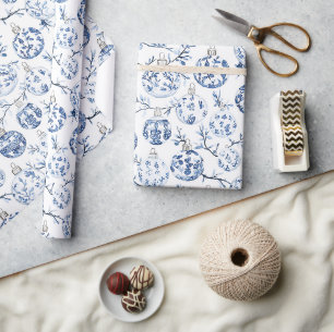 Blue White Chic Blues Weihnachtsschmuck Geschenkpapier