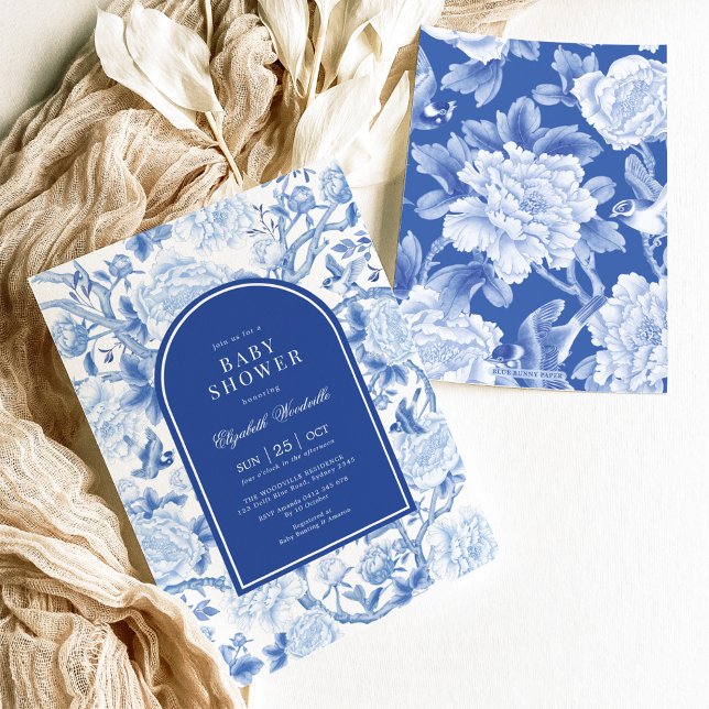 Blue White Chinoiserie Birds Blume Babydusche Einladung (Von Creator hochgeladen)