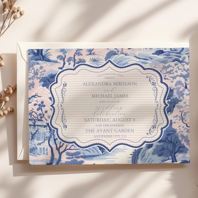 Blue White Chinoiserie Blumenstrauß Porzellan Einladung (Von Creator hochgeladen)