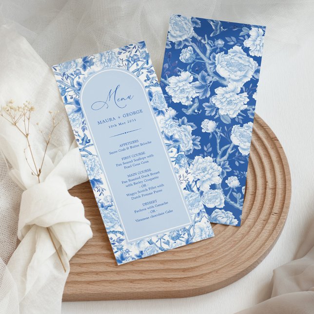 Blue White Chinoiserie Blumenstrauß Speisekarte Einladung (Von Creator hochgeladen)