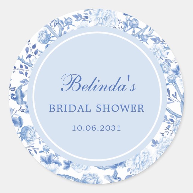Blue White Chinoiserie Brautparty Runder Aufkleber (Vorderseite)