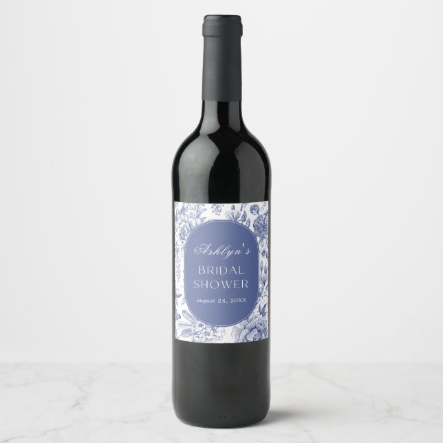 Blue White Chinoiserie Brautparty Weinkeller Weinetikett (Vorderseite)