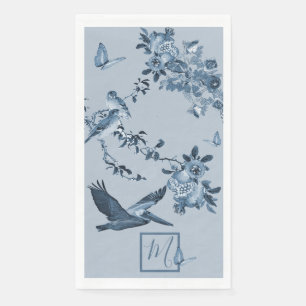 Blue White Chinoiserie Floral Stilvolle Monogram Serviette