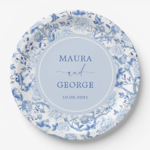 Blue White Chinoiserie Floral Wedding Monogram Pappteller