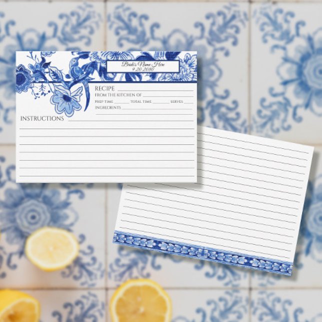 Blue White Chinoiserie Foliage Bird Bridal Rezept Einladung (Von Creator hochgeladen)