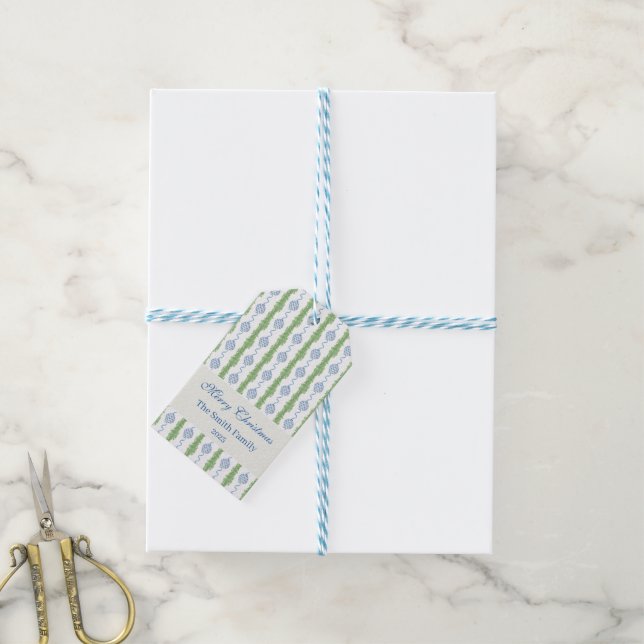 Blue & White Chinoiserie Garland Grandmillennial Geschenkanhänger (Mit Garn)