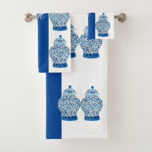 Blue White Chinoiserie Ginger Jars Jars  Badhandtuch Set
