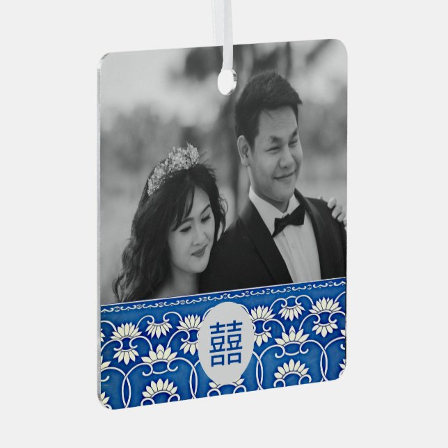 Blue & White Chinoiserie - Hochzeit Ornament Aus Metall (Vorderseite Rechts)