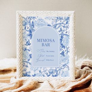 Blue White Chinoiserie Mimosa Bar Wedding Sign Poster