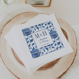 Blue & White Chinoiserie Monogram Wedding Party Serviette