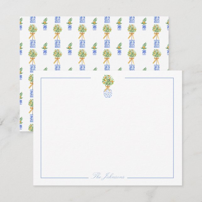 Blue White Chinoiserie Personalisiert Stationery Mitteilungskarte (Vorne/Hinten)