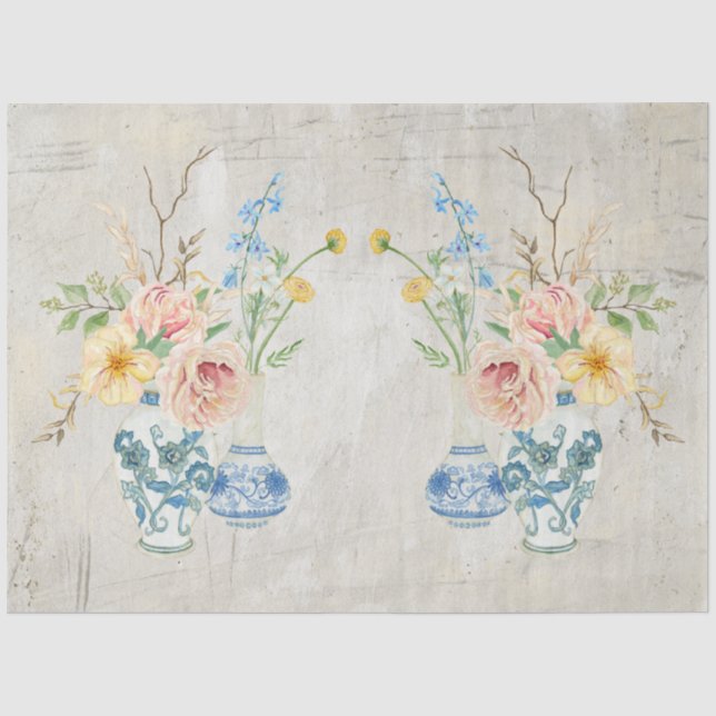 Blue White Chinoiserie Rose Peony Bouquet Seidenpapier (Vorderseite)