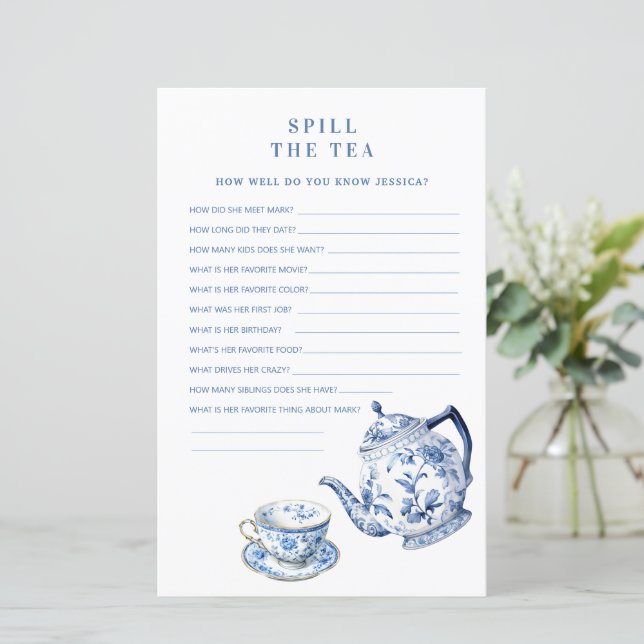 Blue & White Chinoiserie Spill the Teedusche Spiel (Stehend Vorderseite)