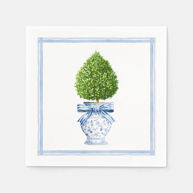 Blue & White Chinoiserie Topiary Serviette (Vorderseite)