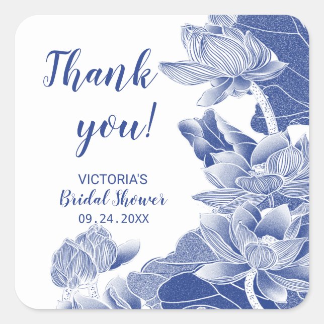 Blue White Chinoiserie Vielen Dank Square Sticker (Vorderseite)