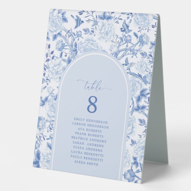 Blue White Chinoiserie Wedding Number Tischaufsteller (Vorderseite)