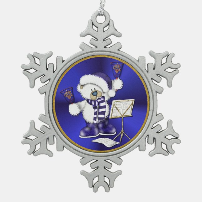 Blue & White Christmas Bear Snowflake Ornament (Vorderseite)