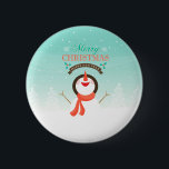 Blue White Christmas New Years Snowman Greetings Button<br><div class="desc">Schaltfläche "Blau und Weiß - Weihnachten / Neujahr - Schneemann"</div>
