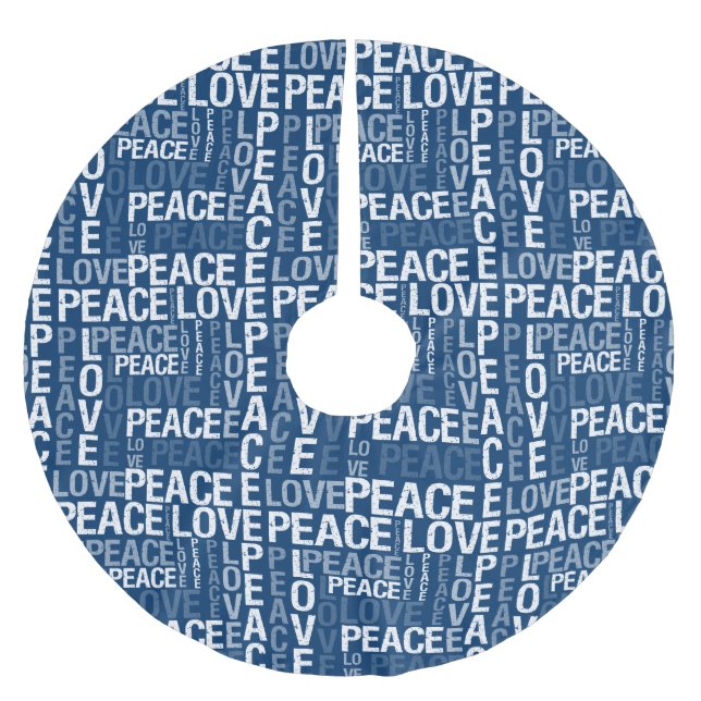 Blue White Christmas Peace Liebe Polyester Weihnachtsbaumdecke (Vorderseite)