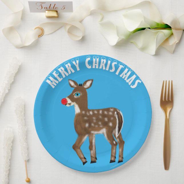 Blue White Christmas Reindeer Pappteller (Hochzeit)