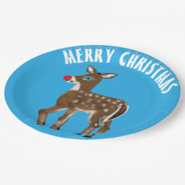 Blue White Christmas Reindeer Pappteller