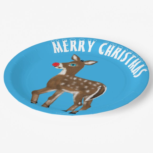 Blue White Christmas Reindeer Pappteller (Schrägansicht)