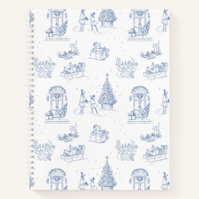 Blue White Christmas Toile Notizbuch (Vorderseite)