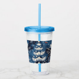 Blue White Christmas Tree Holiday Acrylic Tumbler Acryltrinkbecher