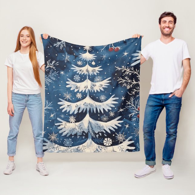 Blue White Christmas Tree Holiday Fleece Blanket (Beispiel)
