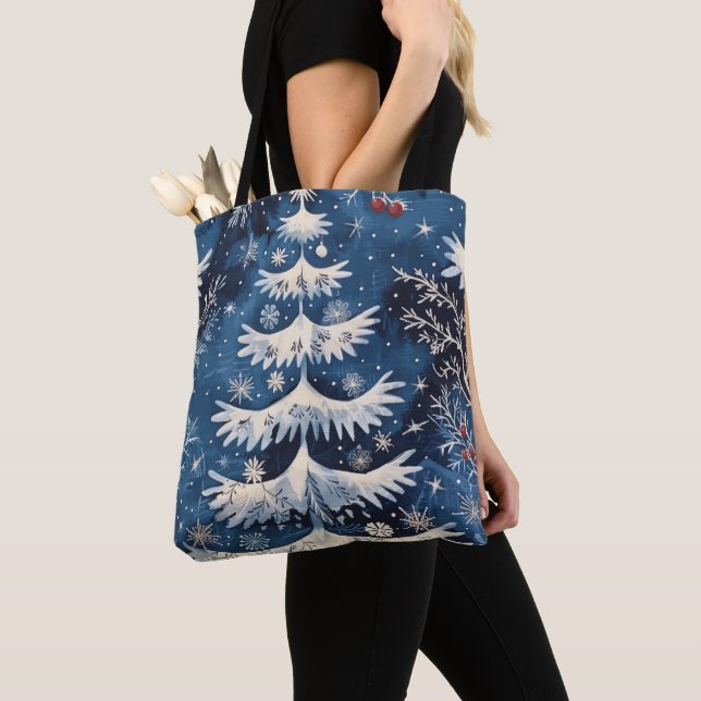 Blue White Christmas Tree Holiday Tote Bag Tasche (Von Nahem)