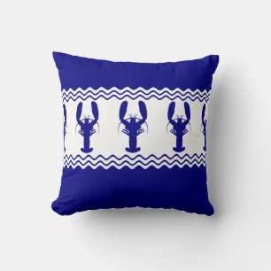 Blue White Coastal Lobster Stripes Kissen