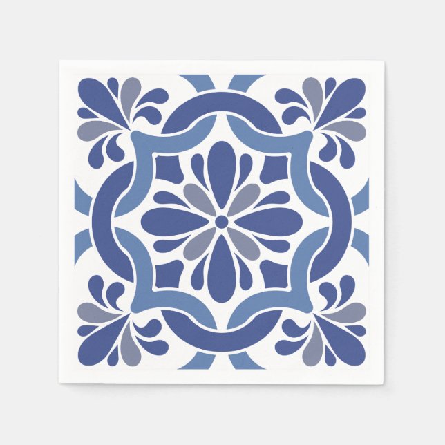 Blue & White Coastal Mediterrane Hochzeit Serviette (Vorderseite)