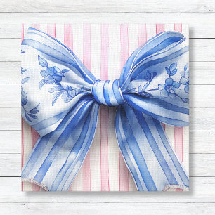 Blue & White Coquette Bow auf rosa Streifen Leinwanddruck