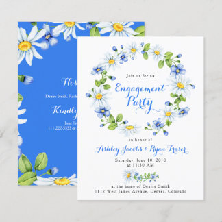 Blue White Country Daisy Floral Engagement Party Einladung