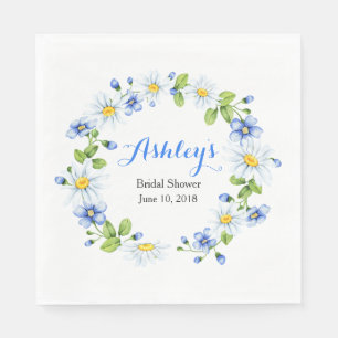 Blue White Country Daisy Wreath Brautparty Serviette