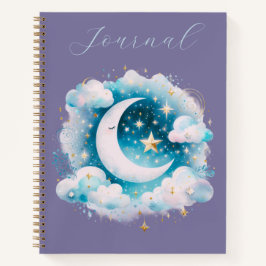 Blue & White Crescent Moon Celestial Boho Journal Notizbuch