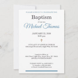Blue White Cross Custom Name Baptism Einladung