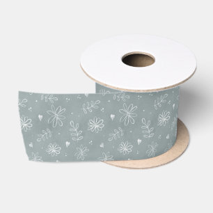 Blue & White Daisies Hand Drawn Satinband