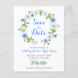 Blue White Daisy Bloral Wedding Save the Date