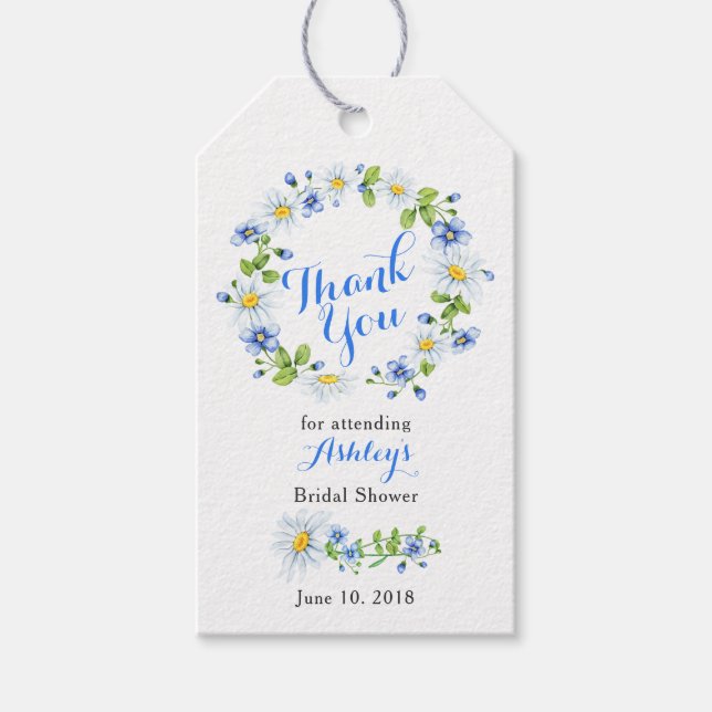 Blue White Daisy Floral Brautparty Vielen Dank Geschenkanhänger (Vorderseite)