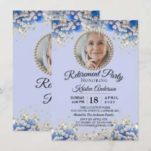 Blue White Daisy Floral Retirement Party Einladung