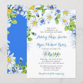 Blue White Daisy Floral Wedding Einladung