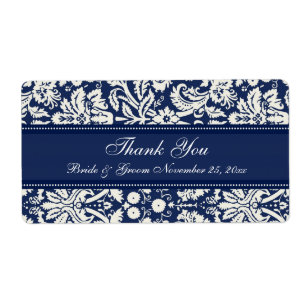 Blue White Damask Hochzeitsmarken