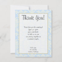 Blue/White Damask Wedding Flat Dankeschön Karte