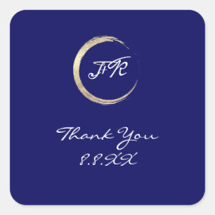 Blue White Danke Monogram Gold Save the Date Quadratischer Aufkleber